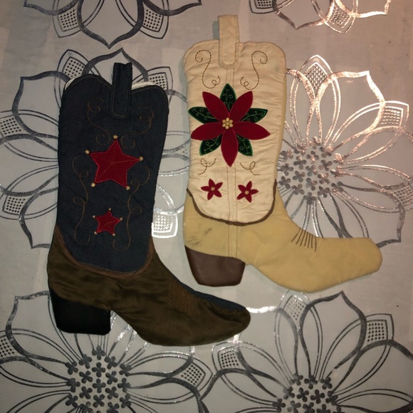 Other - Christmas Stockings Pair of MisMatched Cowboy Boots. 15”